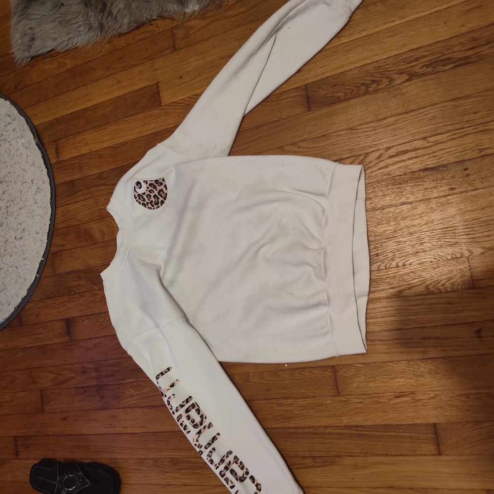 Carhartt White Crew Neck Sweater with Leopard Print